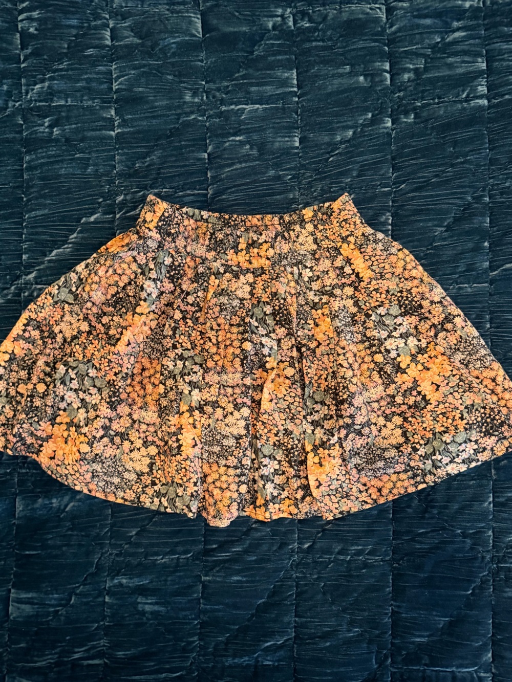 Floral Print Black Background Midi Skirt